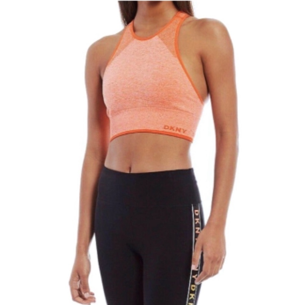 DKNY Sports Bra Orange Seamless Low Impact Logo Crop Tank Size M